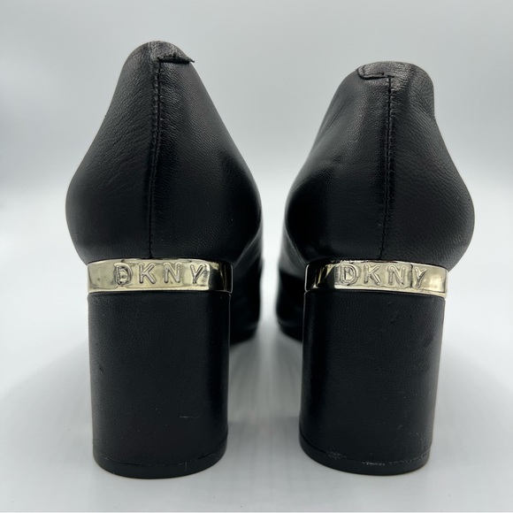 DKNY Black Leather Block Heels Pointed Toe Pumps US Size 7 - Picture 7 of 10